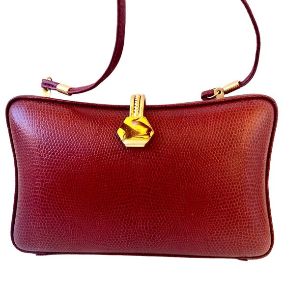 ELAN Vintage Red Snakeskin Print Hard Shell Crossbody Handbag or Clutch - Picture 13 of 15